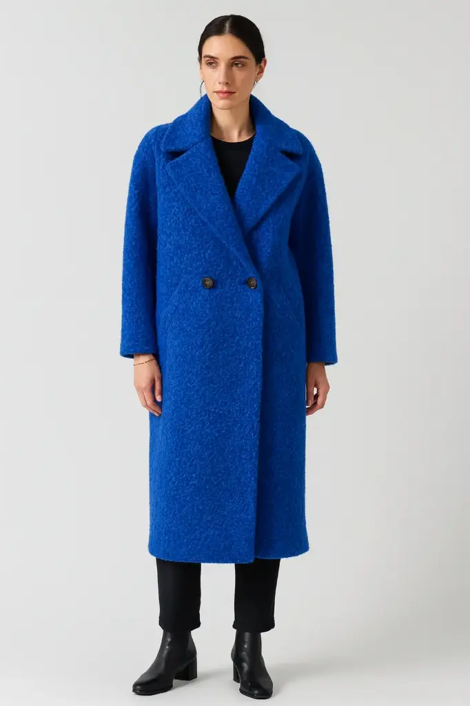 Textured Wool-Blend Long Coat (Royal Blue)