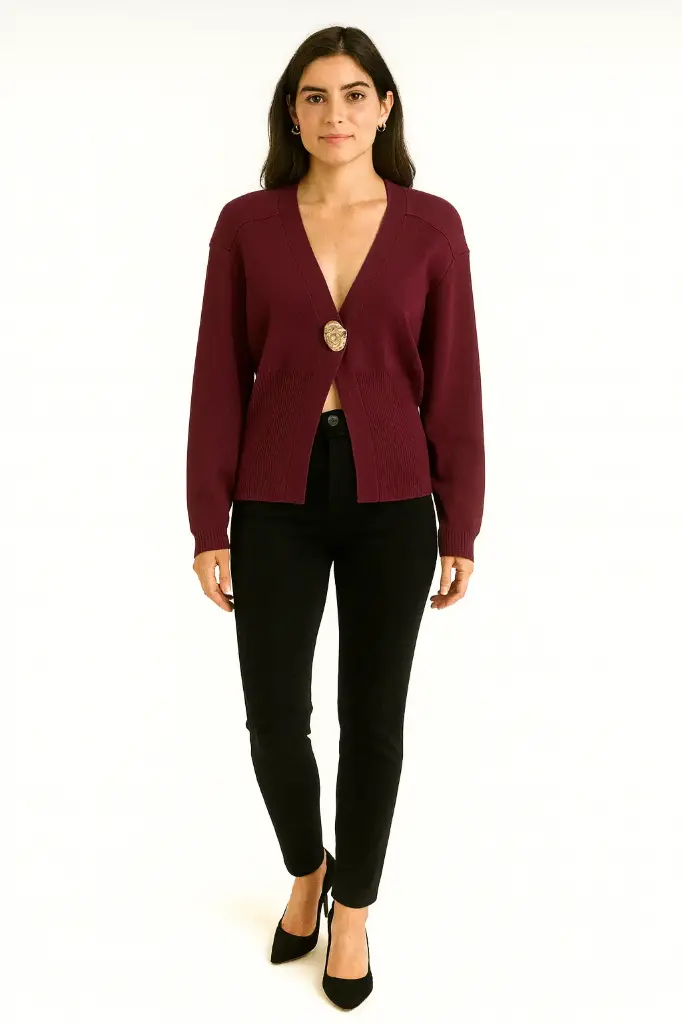 Golden Button Detailed, 100% Viscose Knitted Cardigan (Brown)