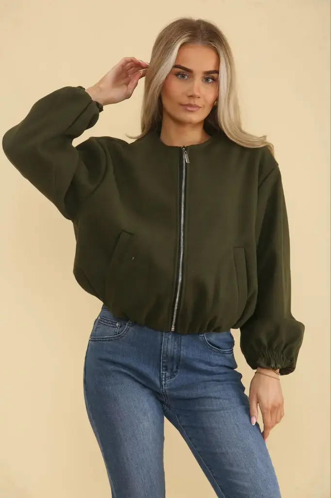 Crop Bomber Jacket (Khaki)