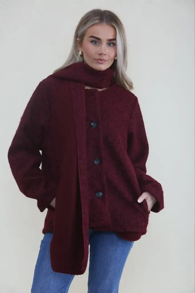 Textured wool-blend jacket with matching scarf (Grey)