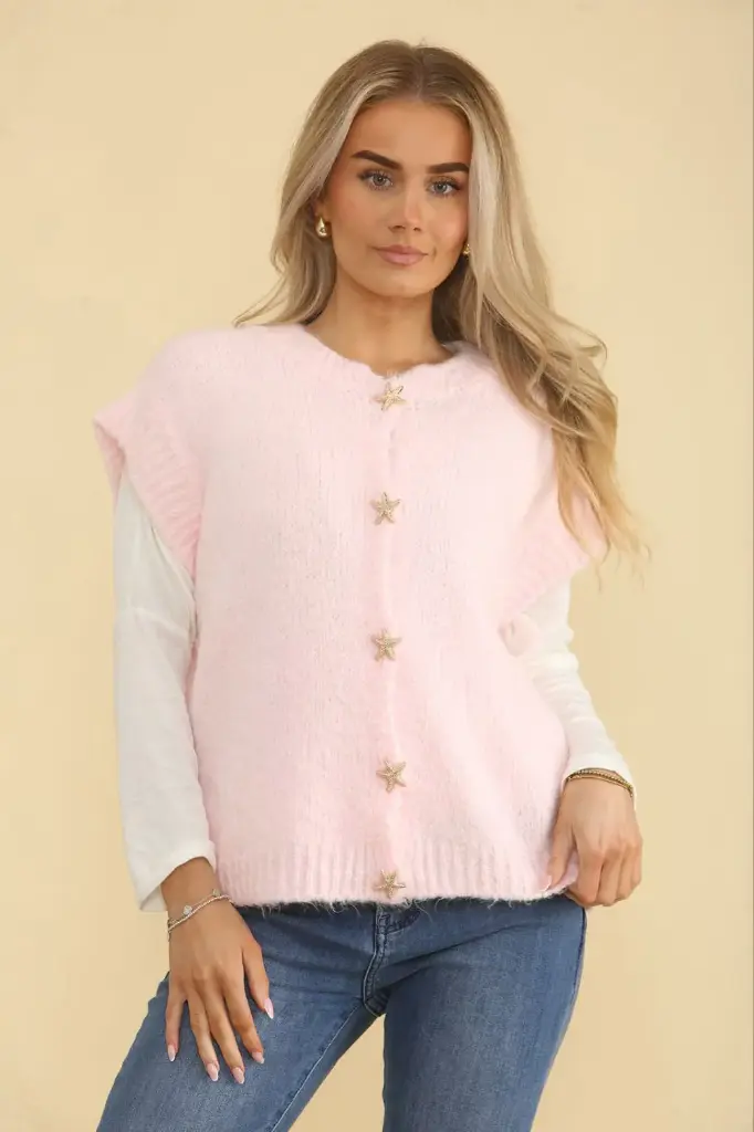 Golden Star ⭐ Button Through, Lana Wool & Viscose Knitted Waistcoat (Sky Blue)