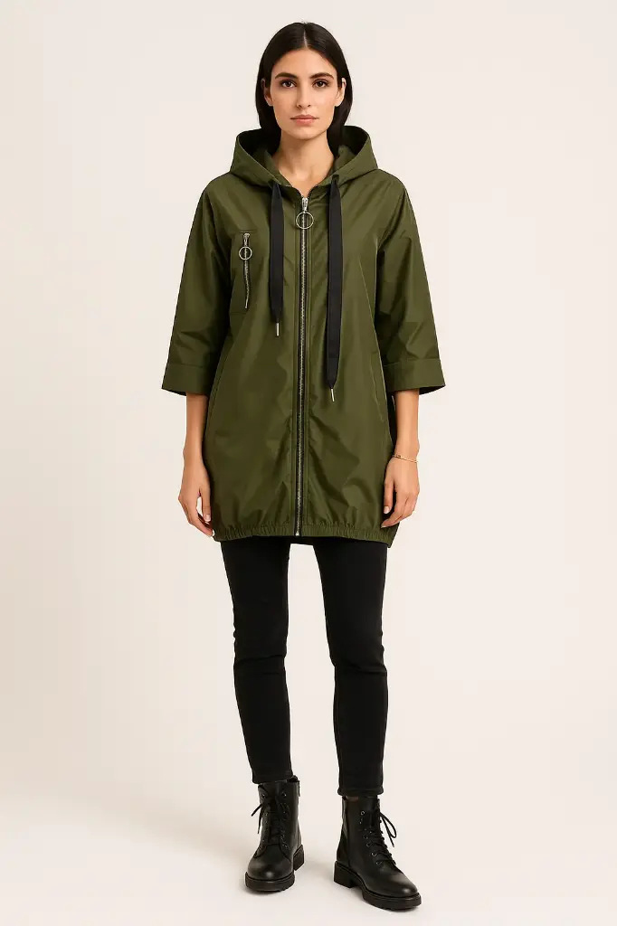 Two Pocket Hooded Rain Mac (Khaki)