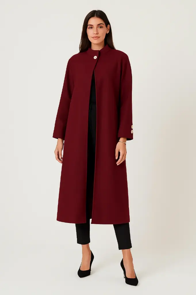 High Neck, Golden Button Detailed, Two Pocket Coat (Brown)