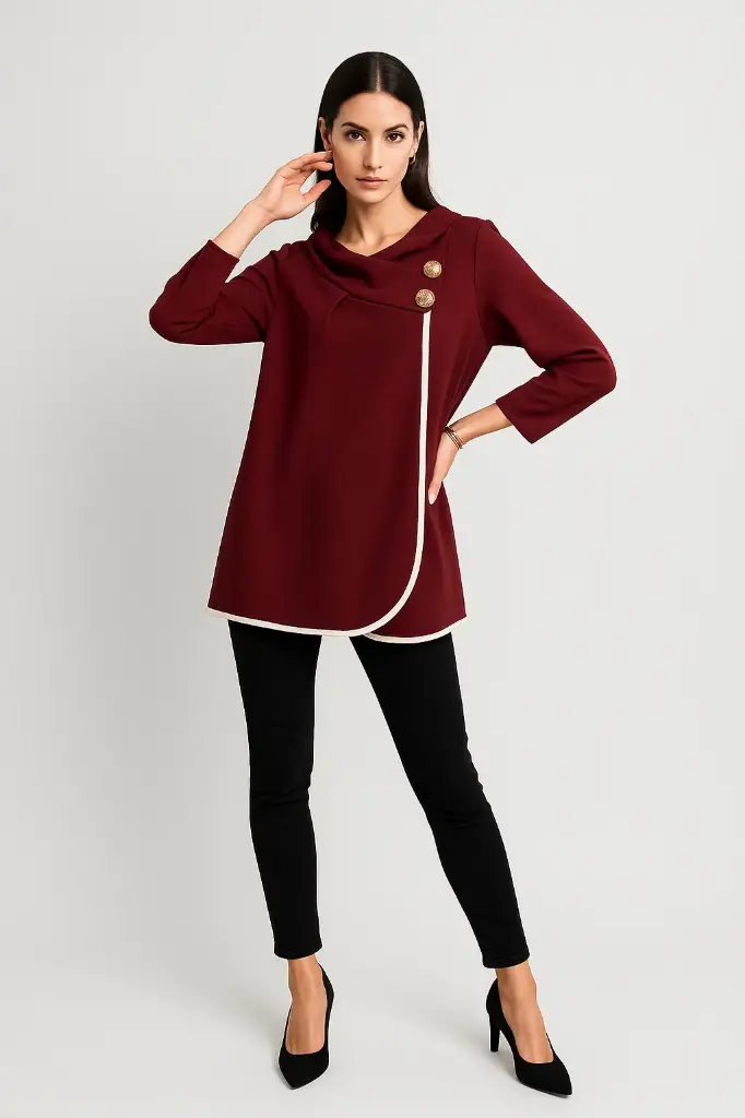 Golden Broach Detailed, Oversized Wrapover Top (Brown)