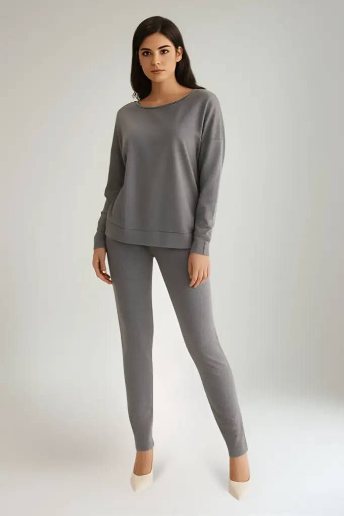 Super Soft, Round Neck, Elasticated Waist, VOYELLES, Knitted Two Piece Set (Khaki)