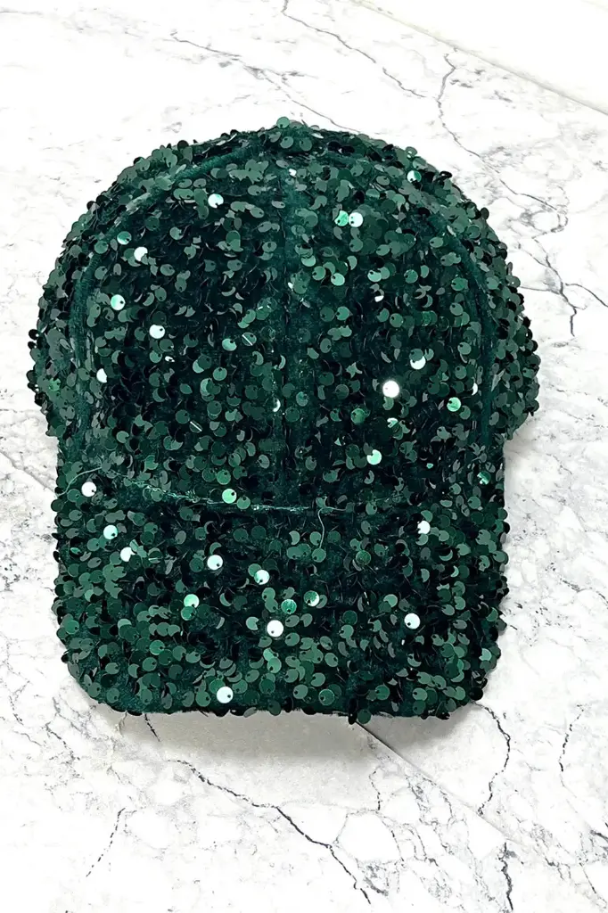 Sequin & Velvet Cap (Olive)