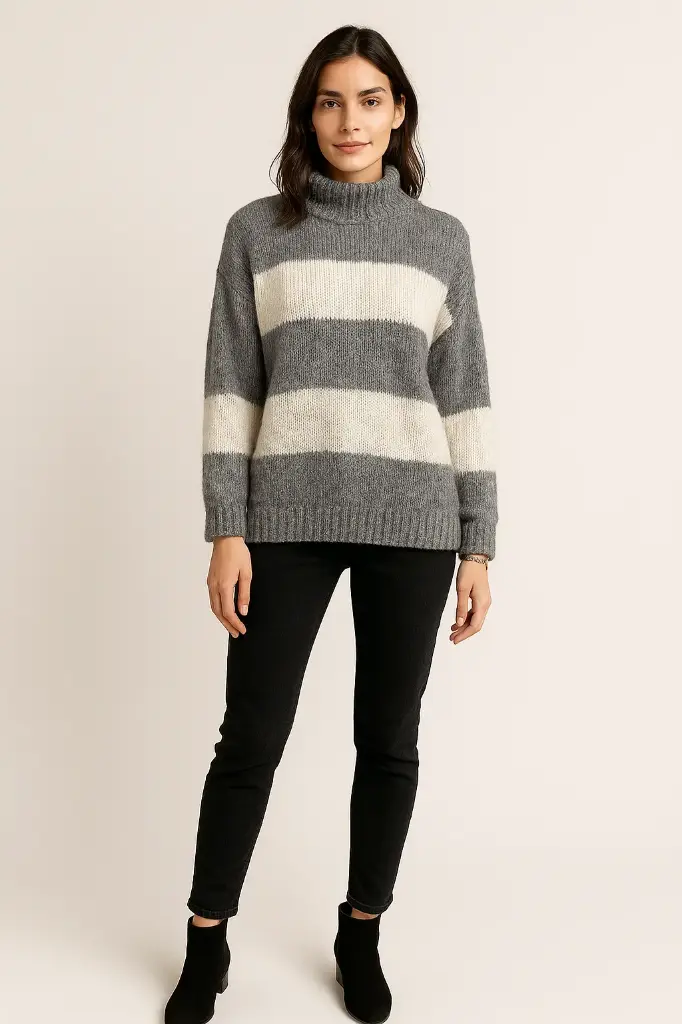 Grey & cream stripe knit — soft, casual