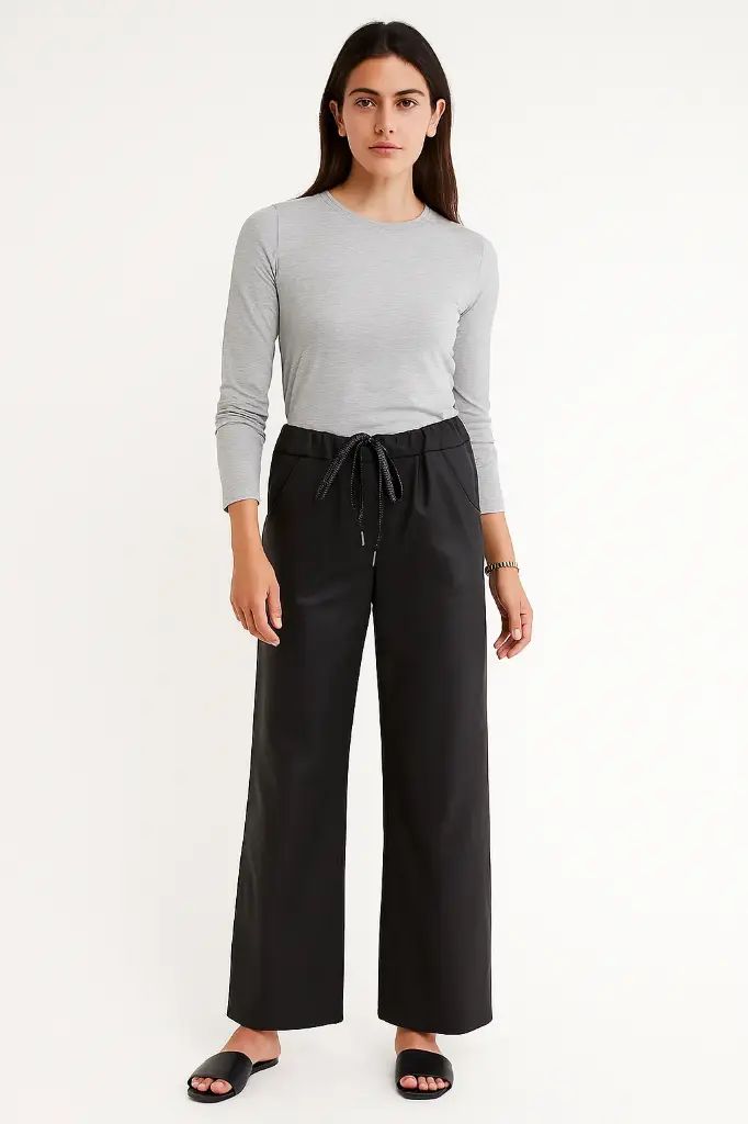 High-waist , relaxed-fit Wide Leg Trouser (Khaki)