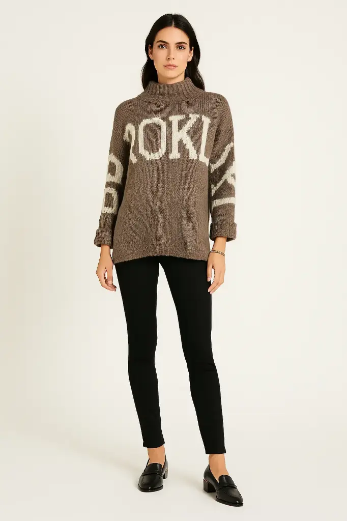 Oversized , Lond sleeves , knitted jumper with ribbed turtleneck