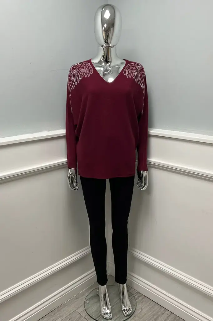 V-neck , long sleeves , oversized Jumper with wing detailing
