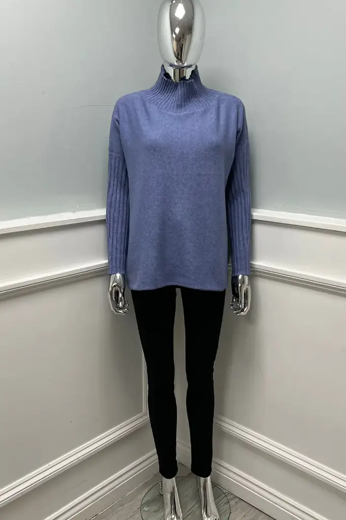 High Neck , Long Sleeves Jumper with ribbed detailing on the sleeves