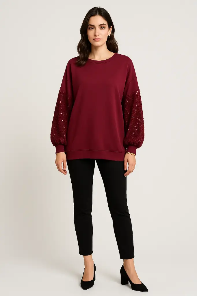 Plush-Sleeve Soft Knit Jumper