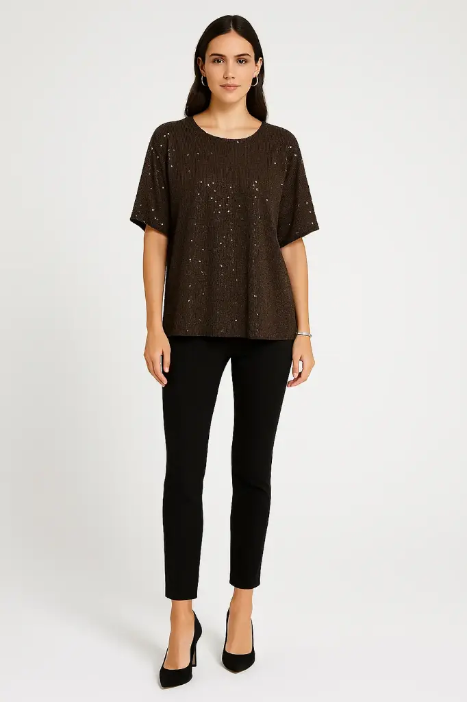 Round Neck Sequin Top