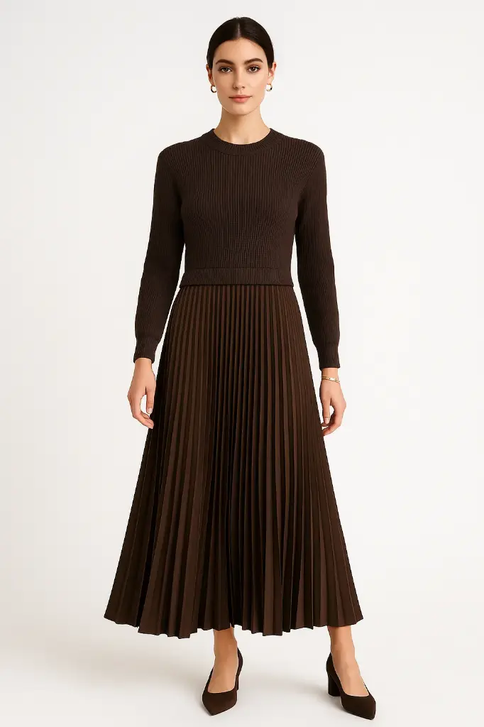 Round Neck, Pleated Hem, Jumper Dress