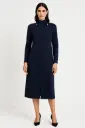 midi dress with button detailing and a high-neck cutout design