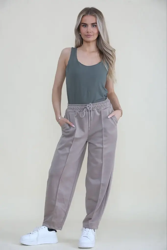 Elasticated Waist, Drawstring Detailed, Two Pocket Trouser (Khaki)