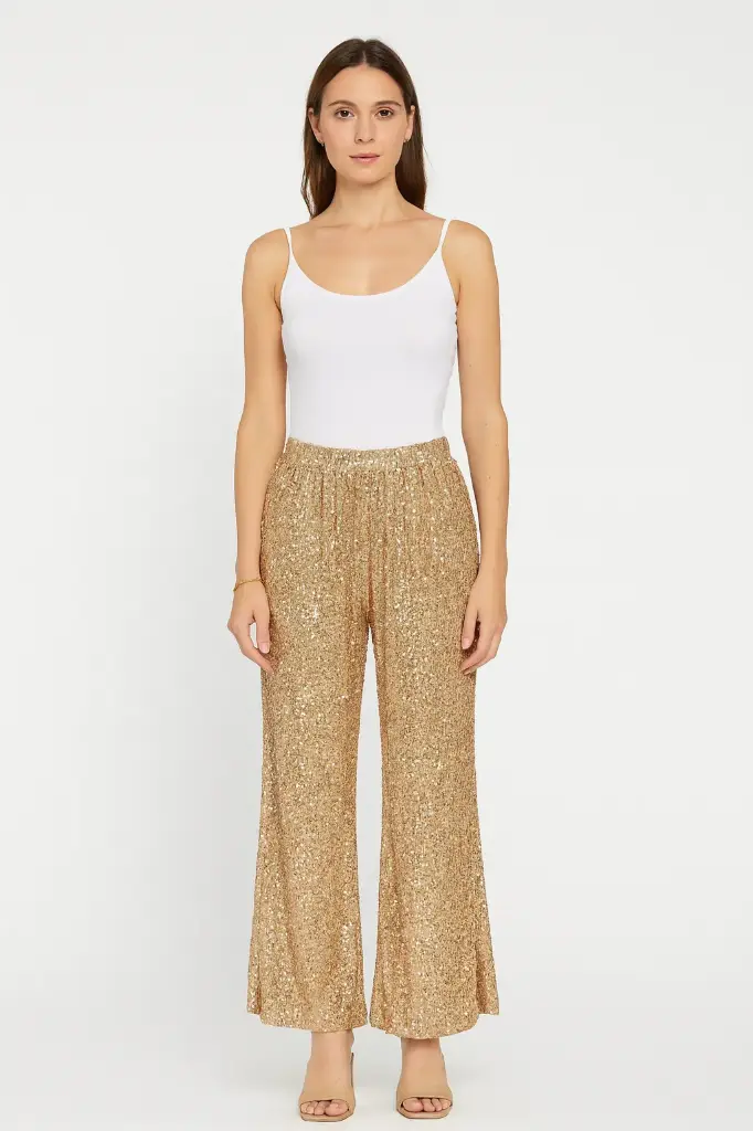 Wide Leg Sequin Trouser. (Brown)