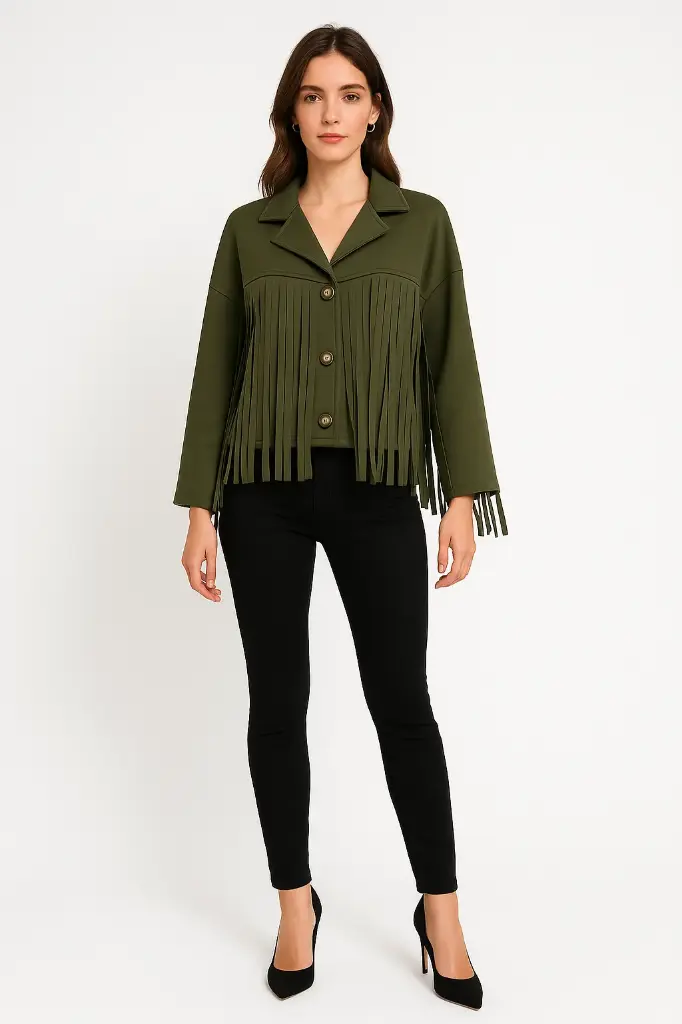 Tessel Detailed Front, Scuba Jacket (Khaki)