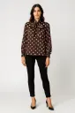 Polka dot bow blouse — silky shine with a bold necktie